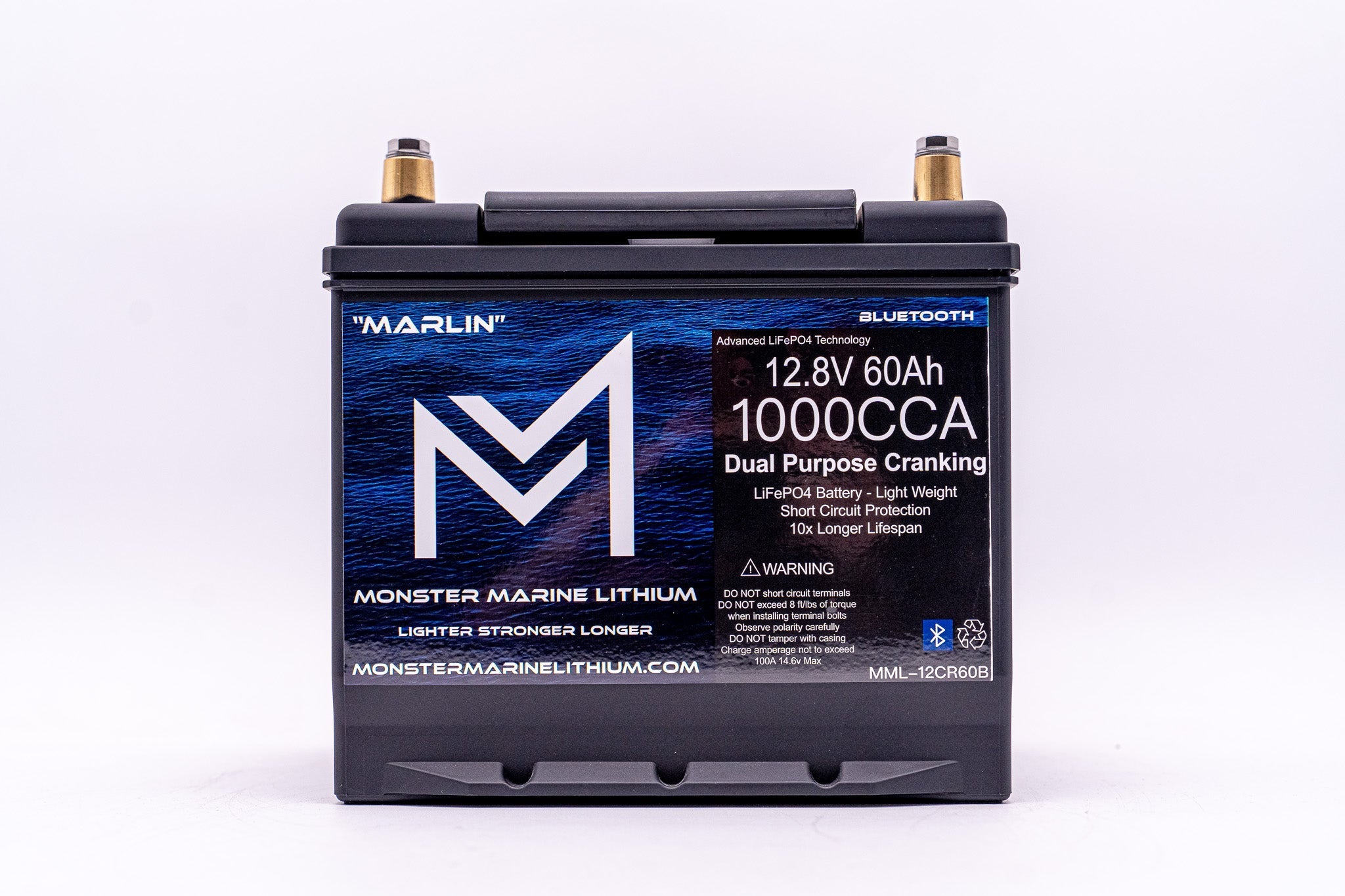 1000CCA 12V 60Ah Dual Purpose Cranking Lithium Battery - BLUETOOTH - MML-12CR60B, , Monster Marine Lithium, at Festive Water Paddlesports