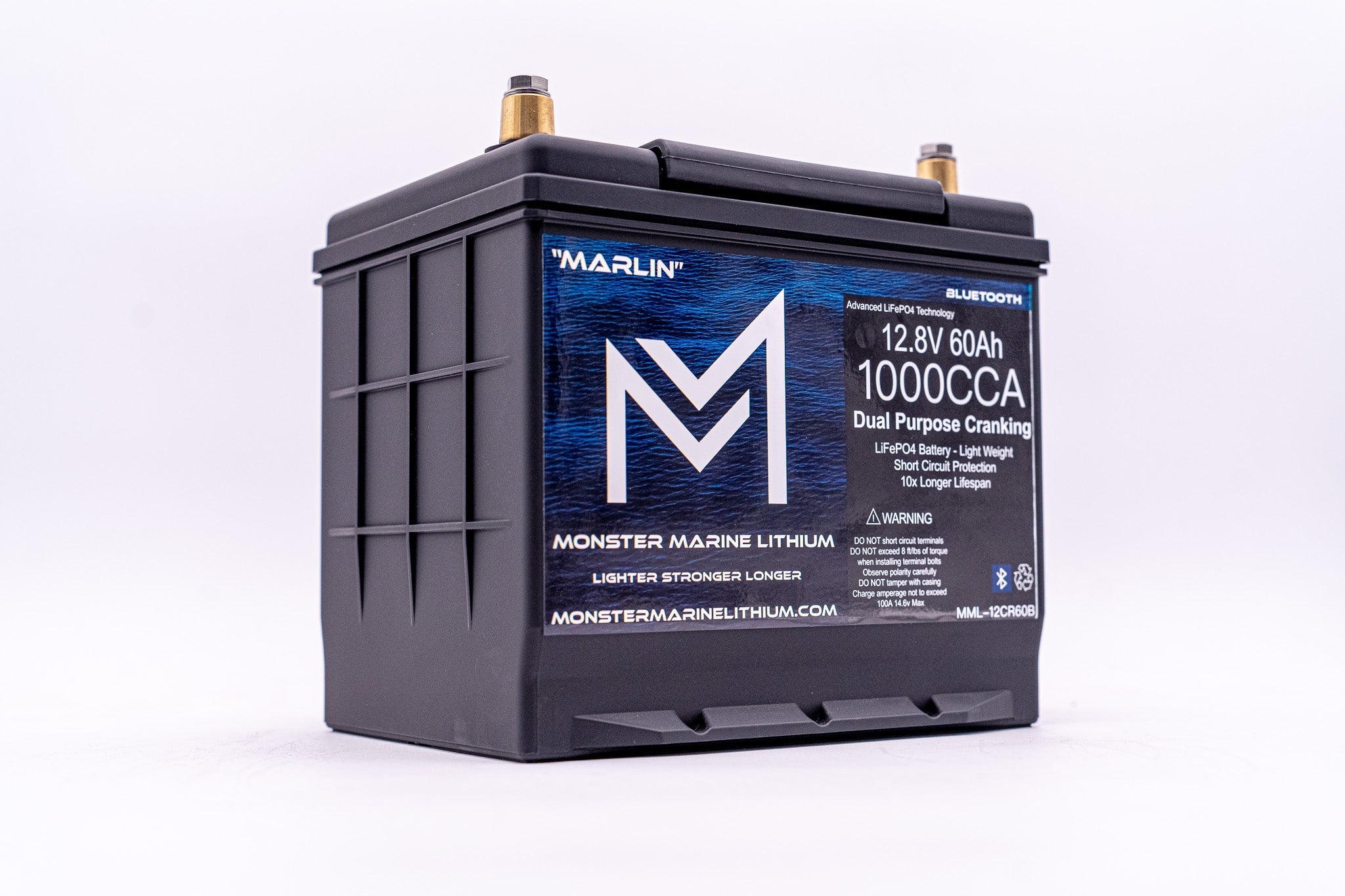 1000CCA 12V 60Ah Dual Purpose Cranking Lithium Battery - BLUETOOTH - MML-12CR60B, , Monster Marine Lithium, at Festive Water Paddlesports