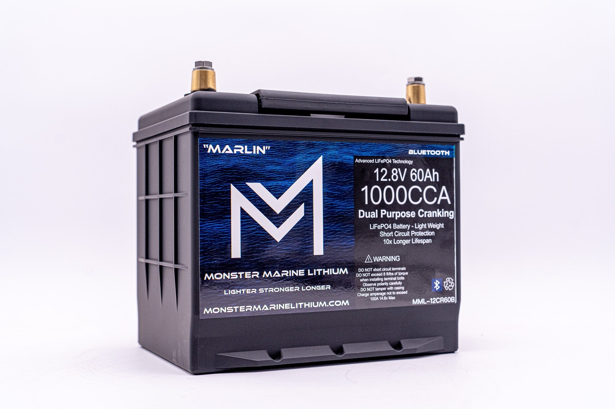 1000CCA 12V 60Ah Dual Purpose Cranking Lithium Battery - BLUETOOTH - MML-12CR60B, , Monster Marine Lithium, at Festive Water Paddlesports
