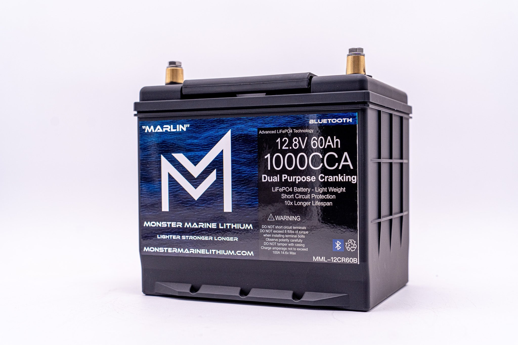 1000CCA 12V 60Ah Dual Purpose Cranking Lithium Battery - BLUETOOTH - MML-12CR60B, , Monster Marine Lithium, at Festive Water Paddlesports