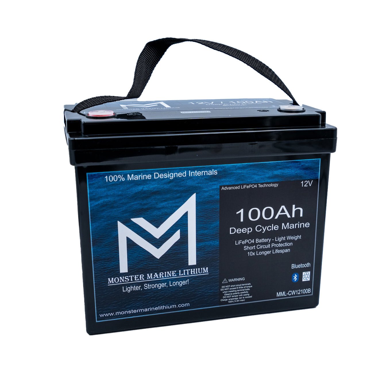 12v 100Ah Slim Series Bluetooth Deep Cycle Lithium Marine Battery Group 24, 12V Batteries, Monster Marine Lithium, at Festive Water Paddlesports
