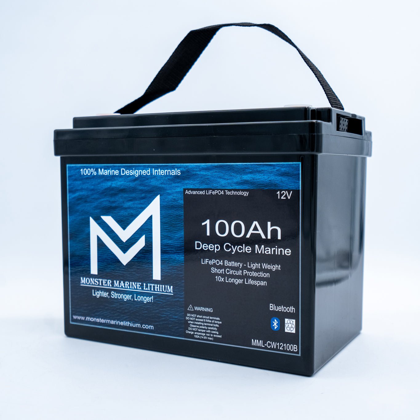 12v 100Ah Slim Series Bluetooth Deep Cycle Lithium Marine Battery Group 24, 12V Batteries, Monster Marine Lithium, at Festive Water Paddlesports