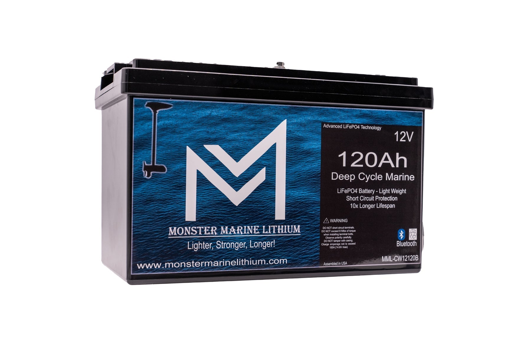 12V 120Ah Bluetooth Lithium Deep Cycle Marine Battery MML-12120b (w/ bluetooth), , Monster Marine Lithium, at Festive Water Paddlesports