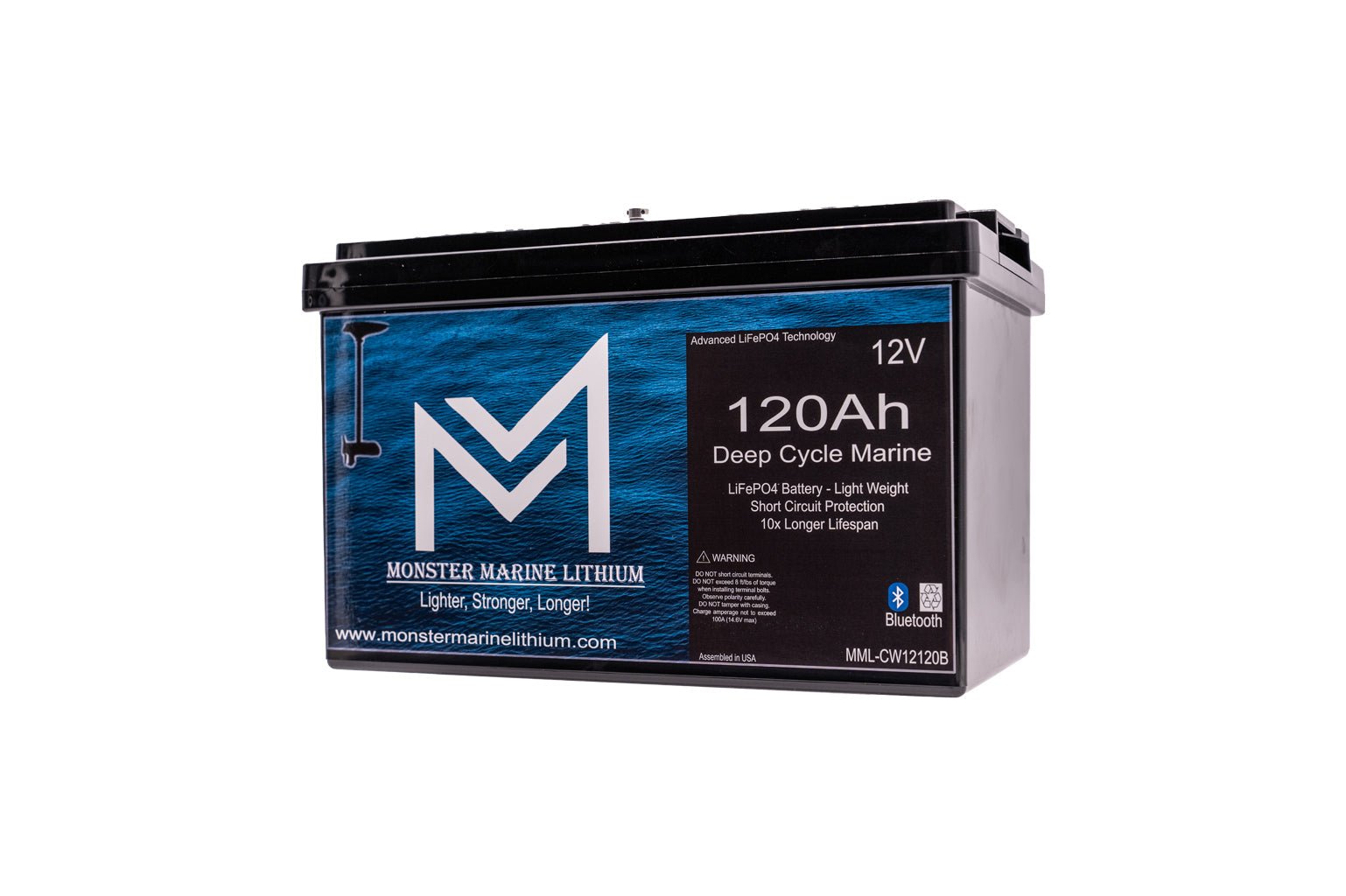12V 120Ah Bluetooth Lithium Deep Cycle Marine Battery MML-12120b (w/ bluetooth), , Monster Marine Lithium, at Festive Water Paddlesports