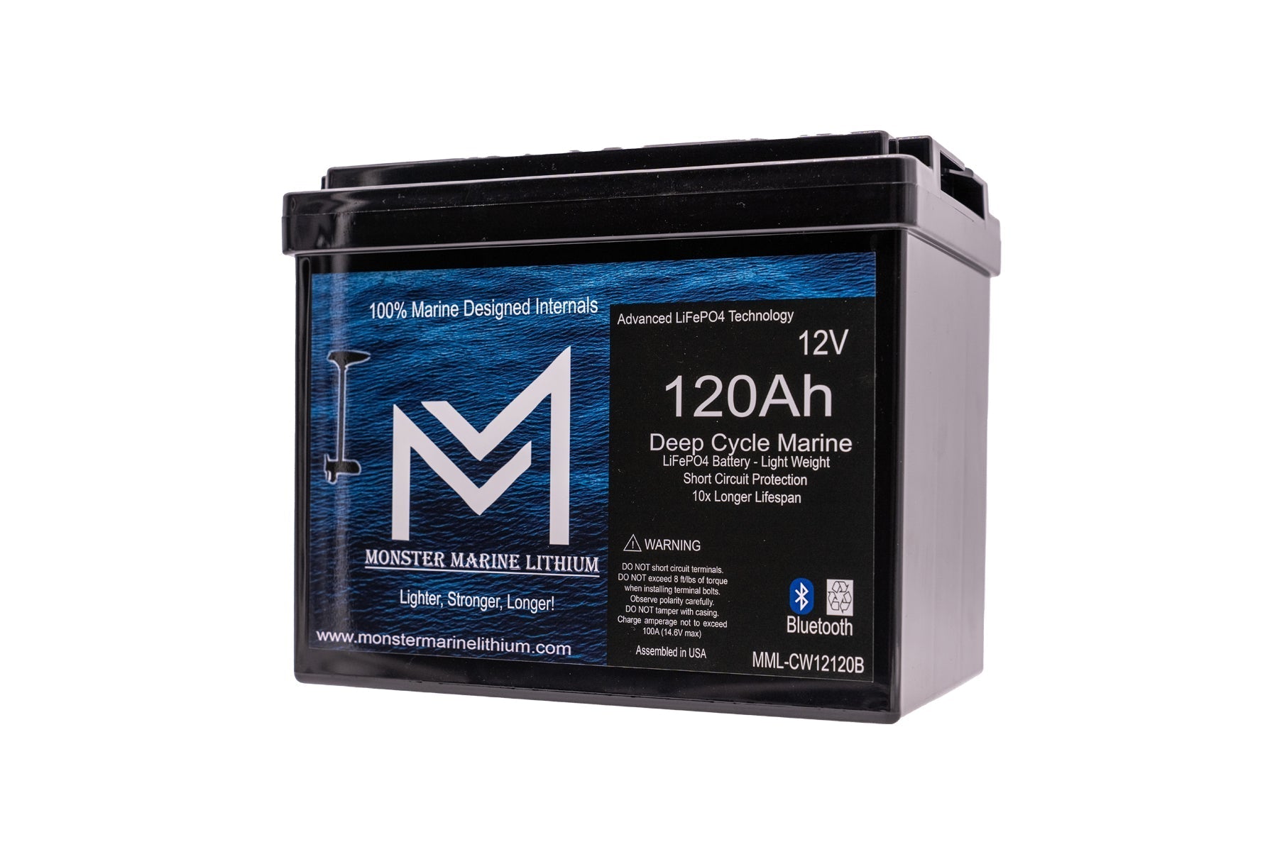 12V 120Ah Slim Bluetooth Lithium Deep Cycle Marine Battery MML-12120SB (w/ bluetooth), , Monster Marine Lithium, at Festive Water Paddlesports