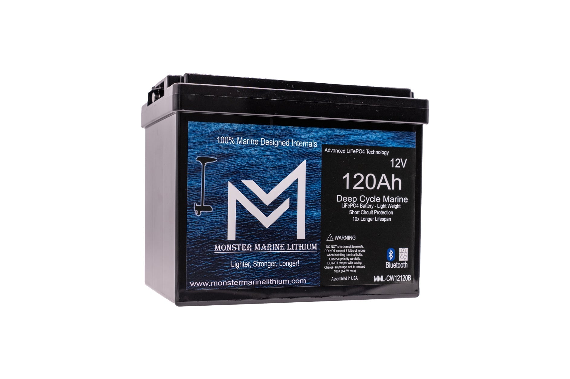 12V 120Ah Slim Bluetooth Lithium Deep Cycle Marine Battery MML-12120SB (w/ bluetooth), , Monster Marine Lithium, at Festive Water Paddlesports