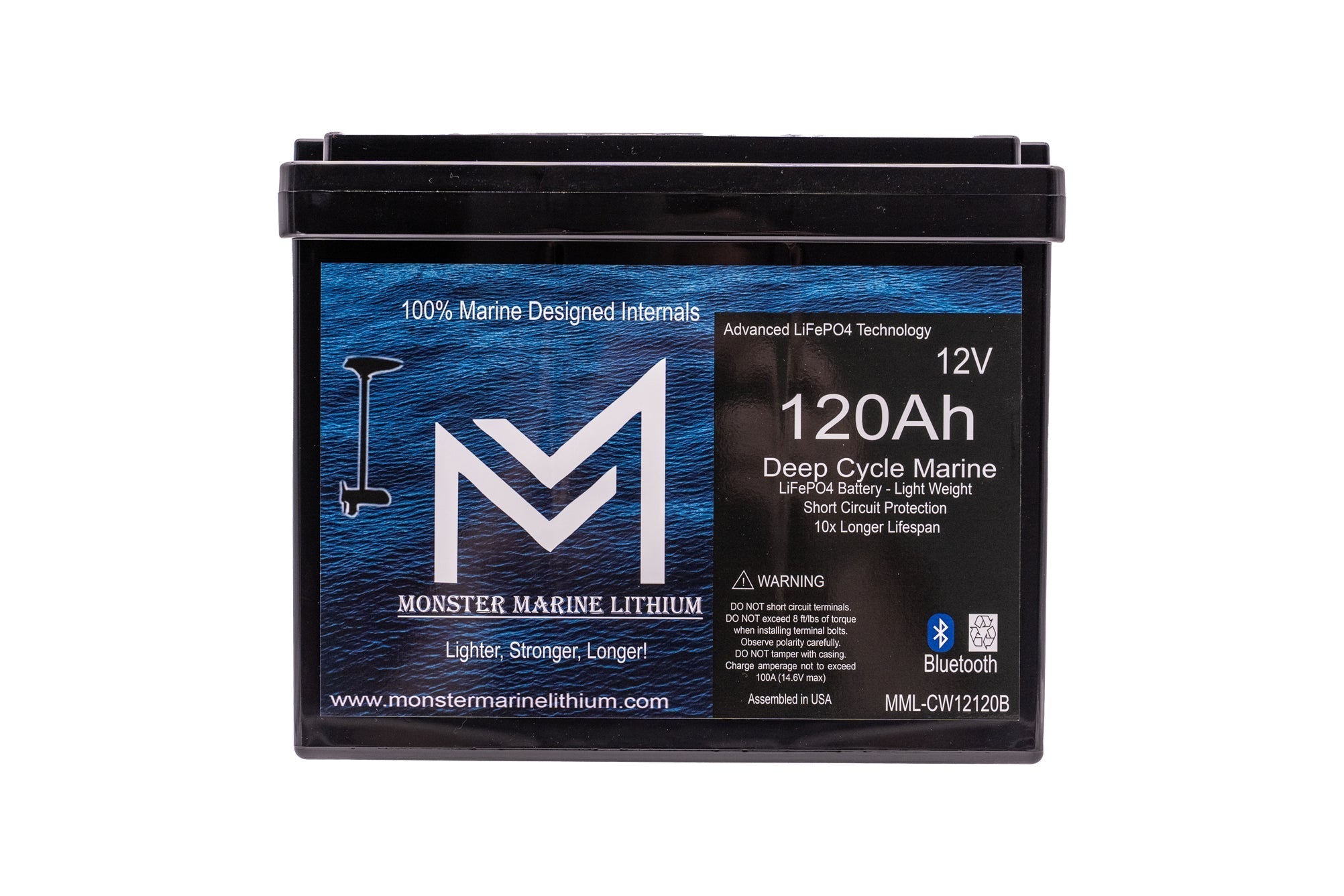 12V 120Ah Slim Bluetooth Lithium Deep Cycle Marine Battery MML-12120SB (w/ bluetooth), , Monster Marine Lithium, at Festive Water Paddlesports