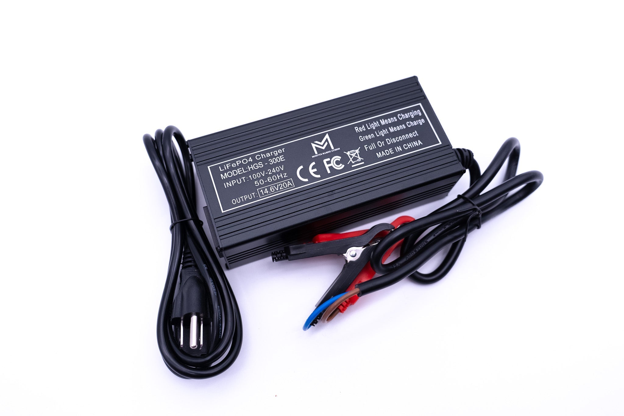 12v 20A Non Waterproof Aluminum Charger (Alligator Clips), , Monster Marine Lithium, at Festive Water Paddlesports