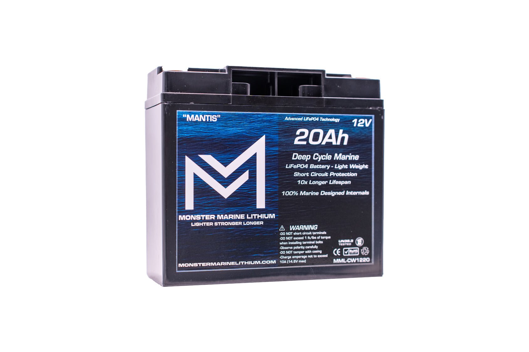 12v 20Ah Deep Cycle Lithium Marine Battery "MANTIS", 12V Batteries, Monster Marine Lithium, at Festive Water Paddlesports