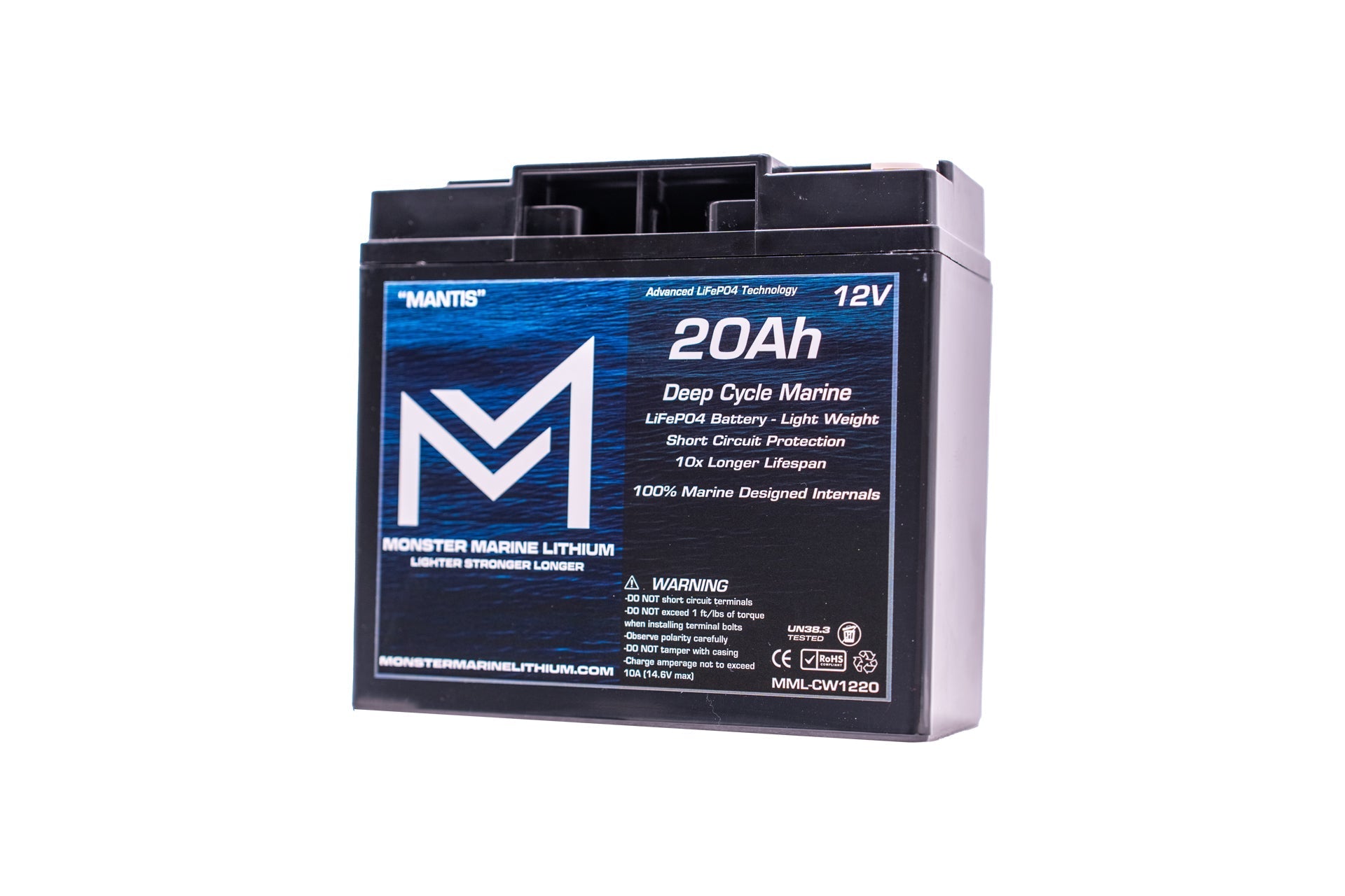 12v 20Ah Deep Cycle Lithium Marine Battery "MANTIS", 12V Batteries, Monster Marine Lithium, at Festive Water Paddlesports