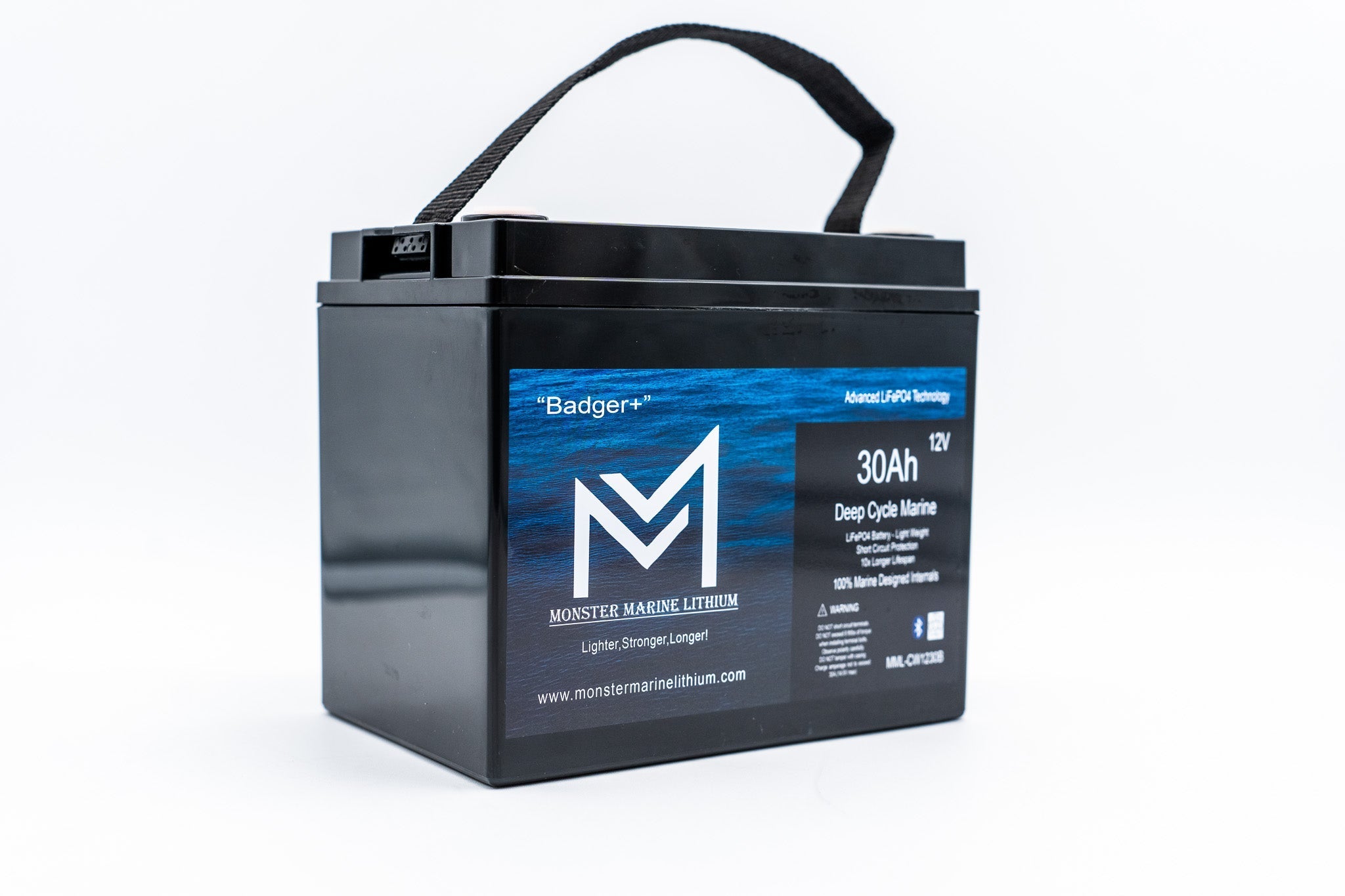 12v 30Ah Deep Cycle Lithium Marine Battery "Badger" - Bluetooth - MML-1230B, 12V Batteries, Monster Marine Lithium, at Festive Water Paddlesports