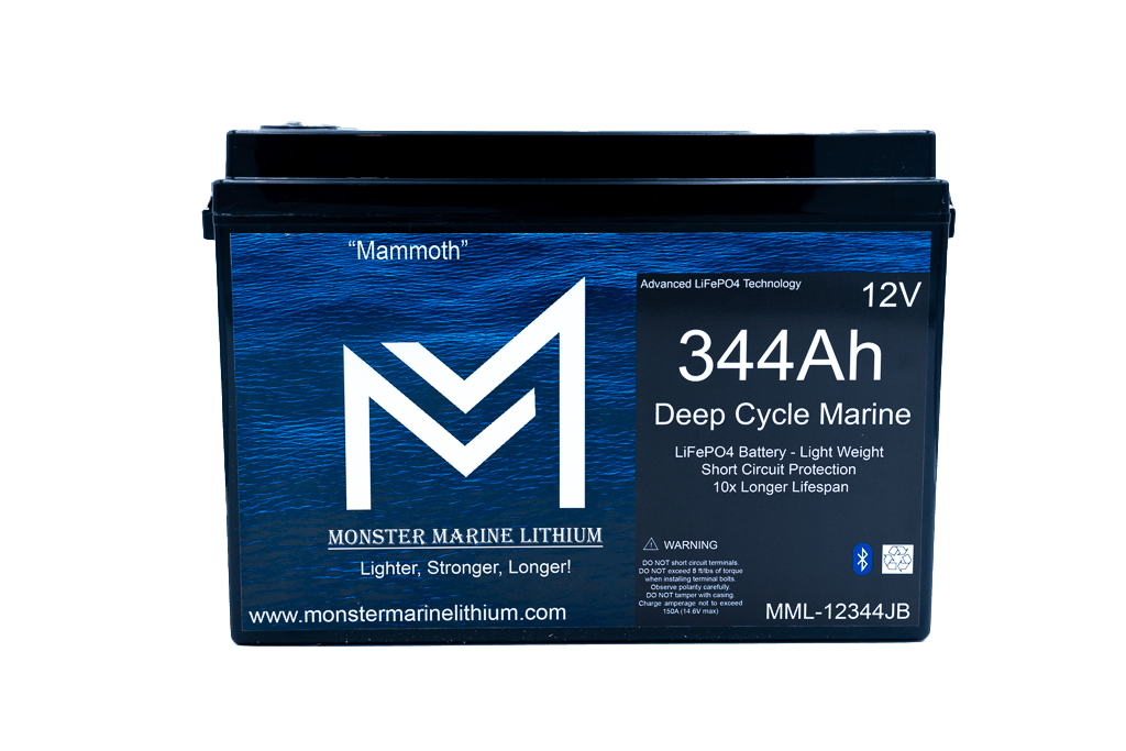 12v 344Ah Lithium Deep cycle MML-12344B Bluetooth, 12V Batteries, Monster Marine Lithium, at Festive Water Paddlesports