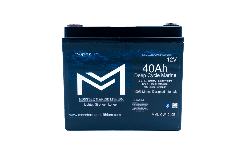 12v 40Ah Deep Cycle Lithium Marine Battery "Viper" - Bluetooth - MML-CW1240B, 12V Batteries, Monster Marine Lithium, at Festive Water Paddlesports