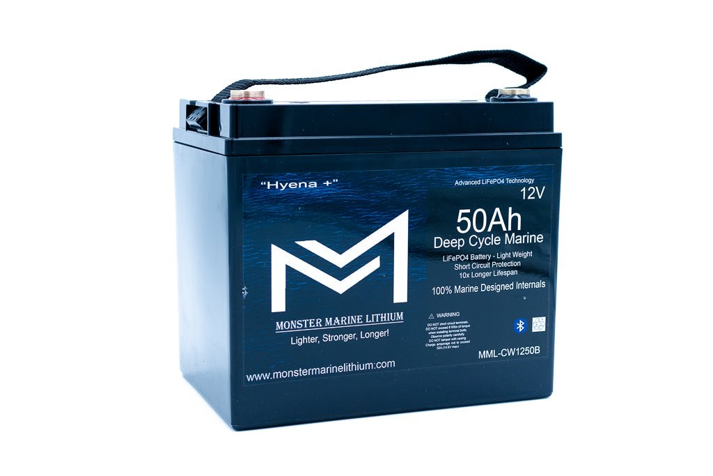 12v 50Ah Deep Cycle Lithium Marine Battery "Hyena" - Bluetooth - MML-CW1250B, 12V Batteries, Monster Marine Lithium, at Festive Water Paddlesports