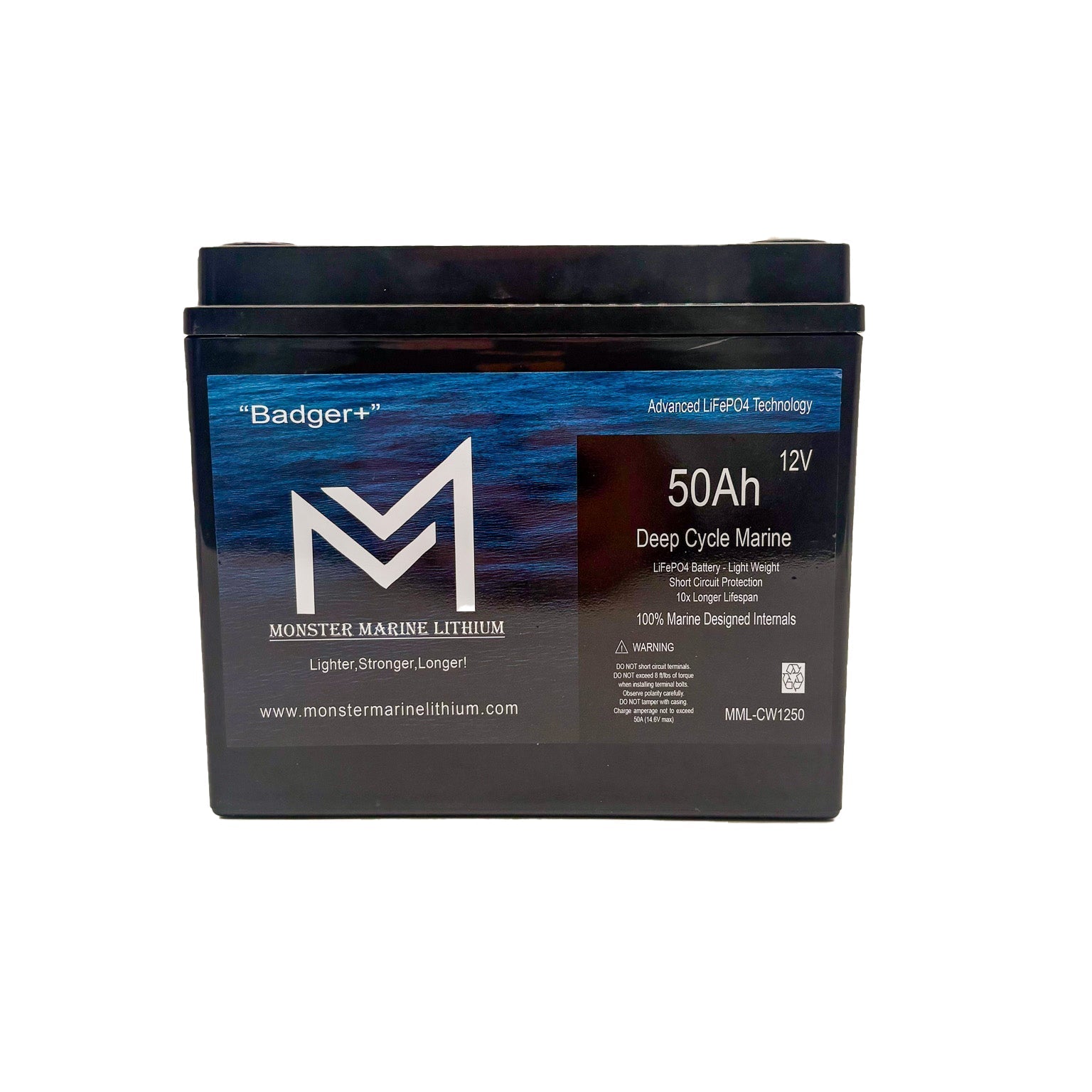 12v 50Ah Deep Cycle Lithium Marine Battery "Hyena" - MML-CW1250, 12V Batteries, Monster Marine Lithium, at Festive Water Paddlesports
