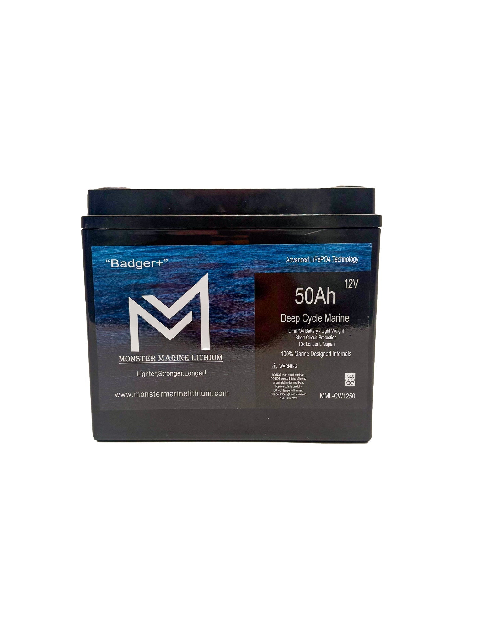 12v 50Ah Deep Cycle Lithium Marine Battery "Hyena" - MML-CW1250, 12V Batteries, Monster Marine Lithium, at Festive Water Paddlesports