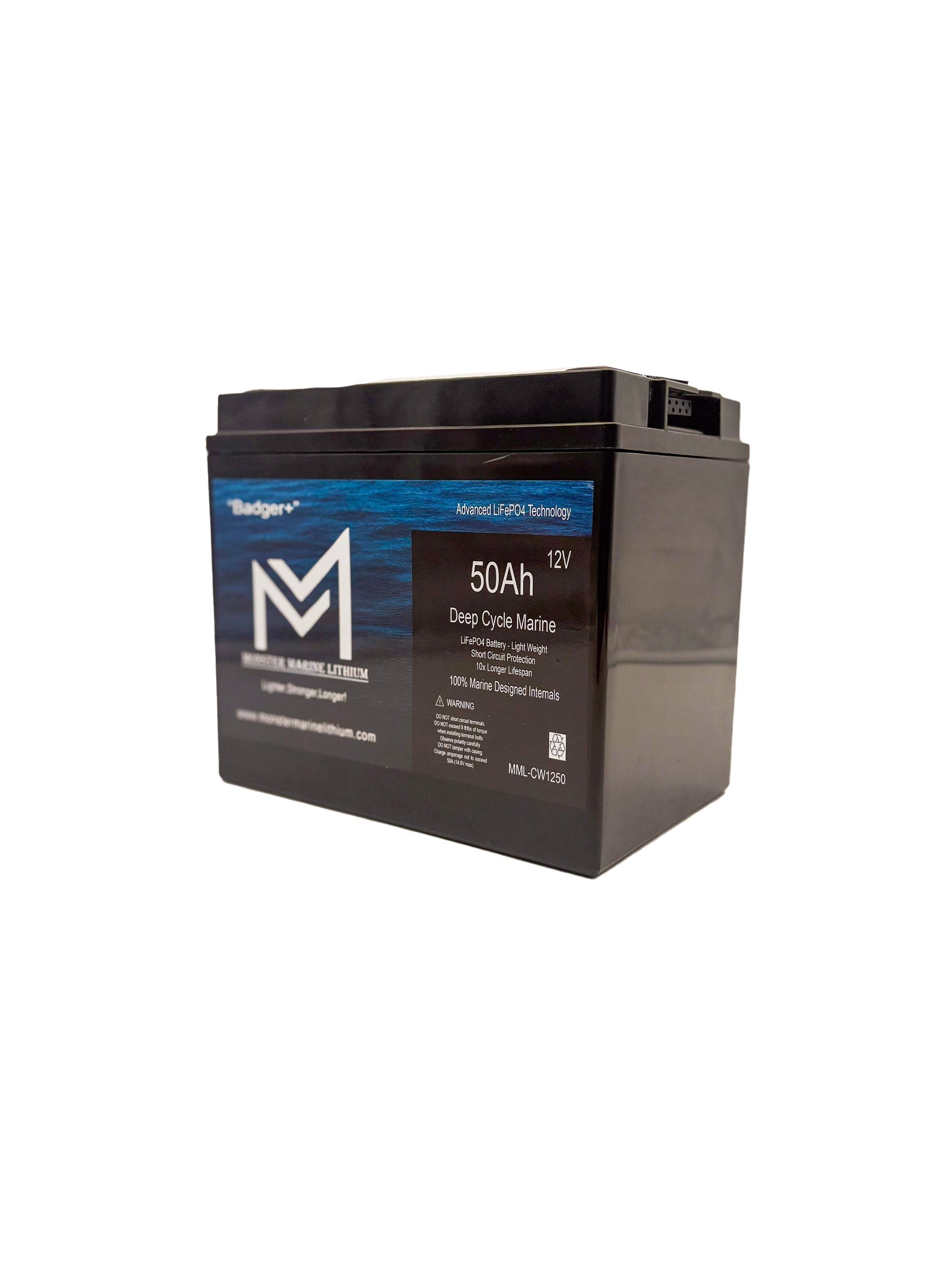 12v 50Ah Deep Cycle Lithium Marine Battery "Hyena" - MML-CW1250, 12V Batteries, Monster Marine Lithium, at Festive Water Paddlesports