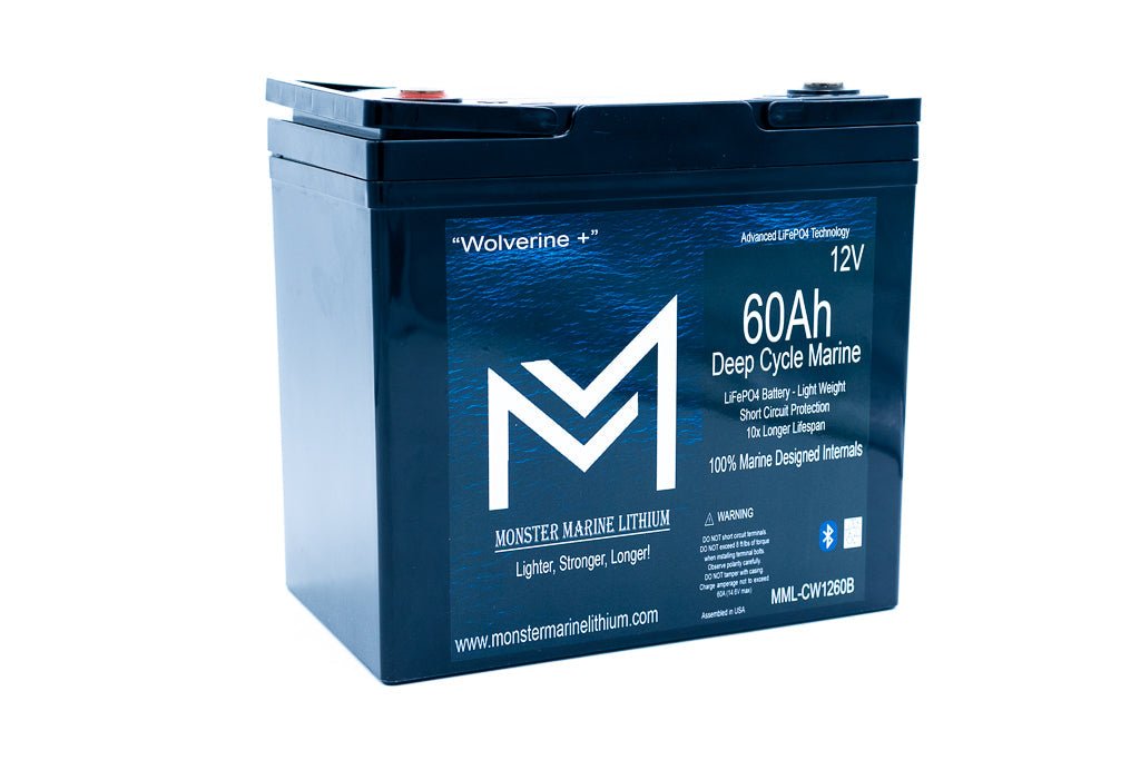 12v 60Ah Deep Cycle Lithium Marine Battery "Wolverine" - Bluetooth - MML-1260B, 12V Batteries, Monster Marine Lithium, at Festive Water Paddlesports