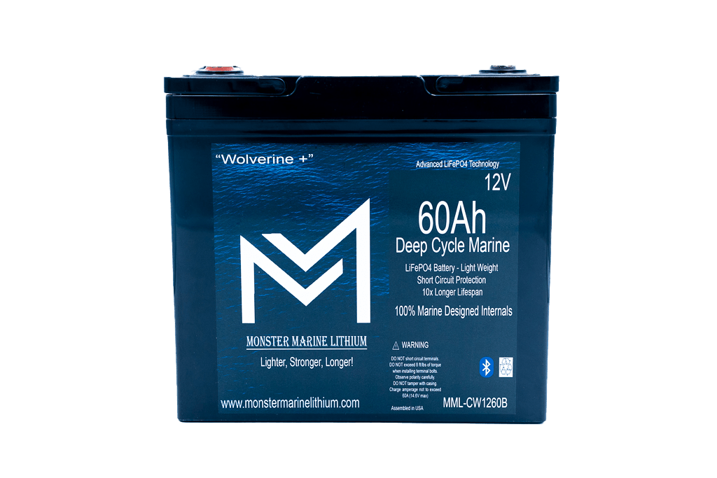 12v 60Ah Deep Cycle Lithium Marine Battery "Wolverine" - Bluetooth - MML-1260B, 12V Batteries, Monster Marine Lithium, at Festive Water Paddlesports