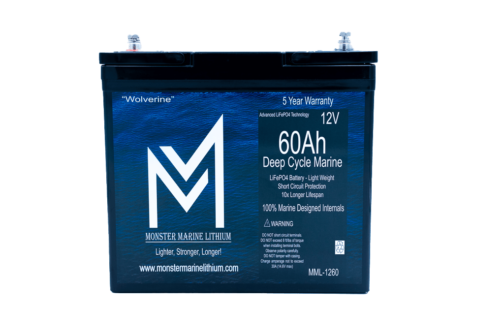 12v 60Ah Deep Cycle Lithium Marine Battery "Wolverine" - MML-1260, 12V Batteries, Monster Marine Lithium, at Festive Water Paddlesports