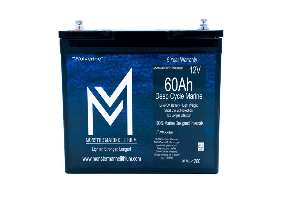 12v 60Ah Deep Cycle Lithium Marine Battery "Wolverine" - MML-1260, 12V Batteries, Monster Marine Lithium, at Festive Water Paddlesports