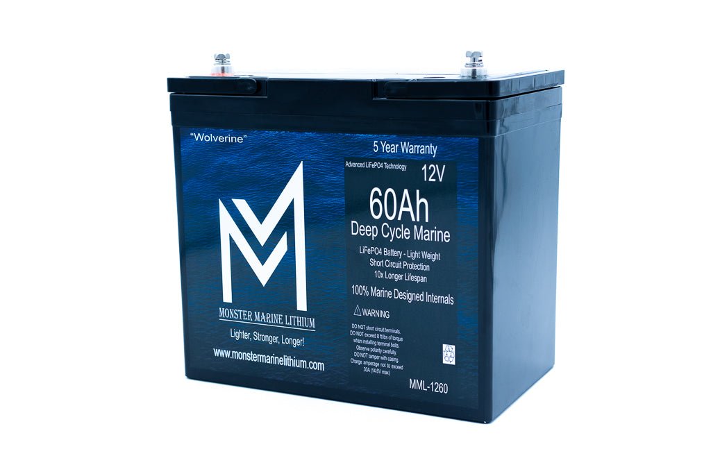 12v 60Ah Deep Cycle Lithium Marine Battery "Wolverine" - MML-1260, 12V Batteries, Monster Marine Lithium, at Festive Water Paddlesports