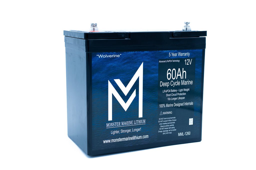 12v 60Ah Deep Cycle Lithium Marine Battery "Wolverine" - MML-1260, 12V Batteries, Monster Marine Lithium, at Festive Water Paddlesports