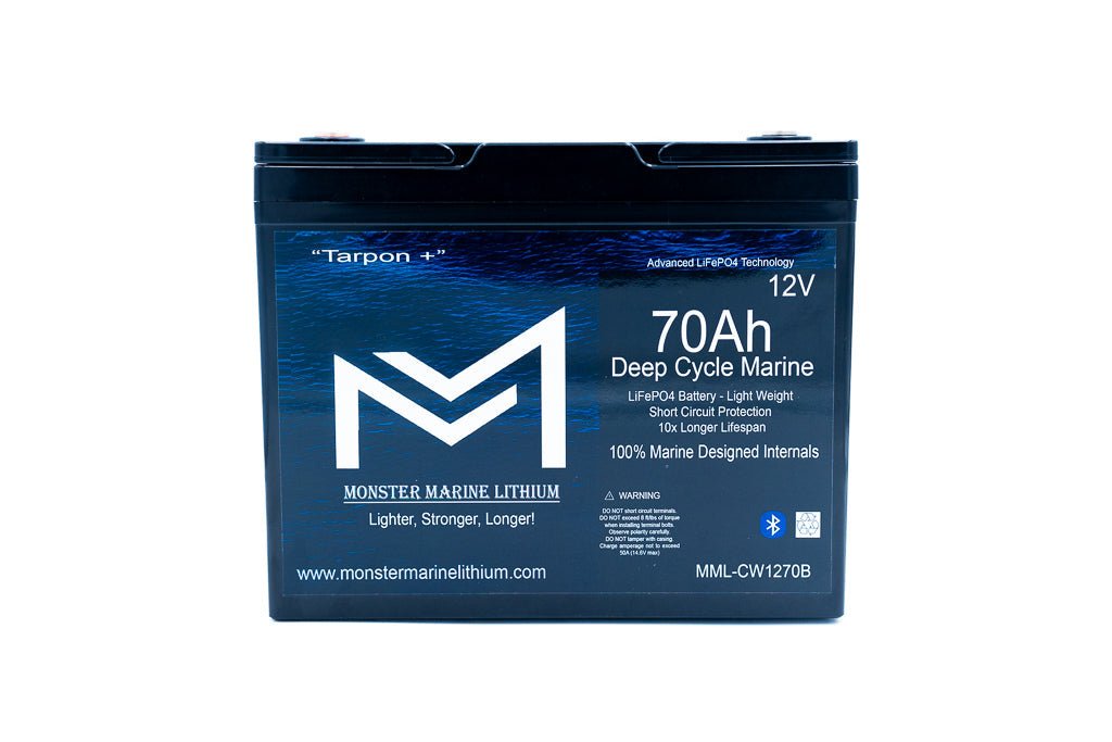 12v 70Ah Deep Cycle Lithium Marine Battery "Tarpon" Bluetooth, 12V Batteries, Monster Marine Lithium, at Festive Water Paddlesports