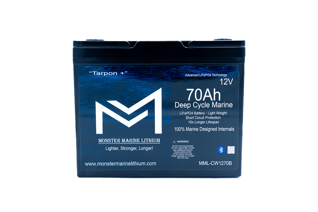 12v 70Ah Deep Cycle Lithium Marine Battery "Tarpon" Bluetooth, 12V Batteries, Monster Marine Lithium, at Festive Water Paddlesports