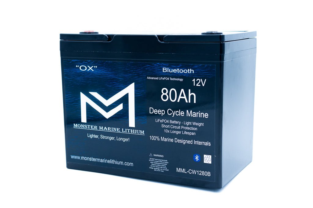 12v 80Ah Bluetooth Deep Cycle Lithium Marine Battery, 12V Batteries, Monster Marine Lithium, at Festive Water Paddlesports