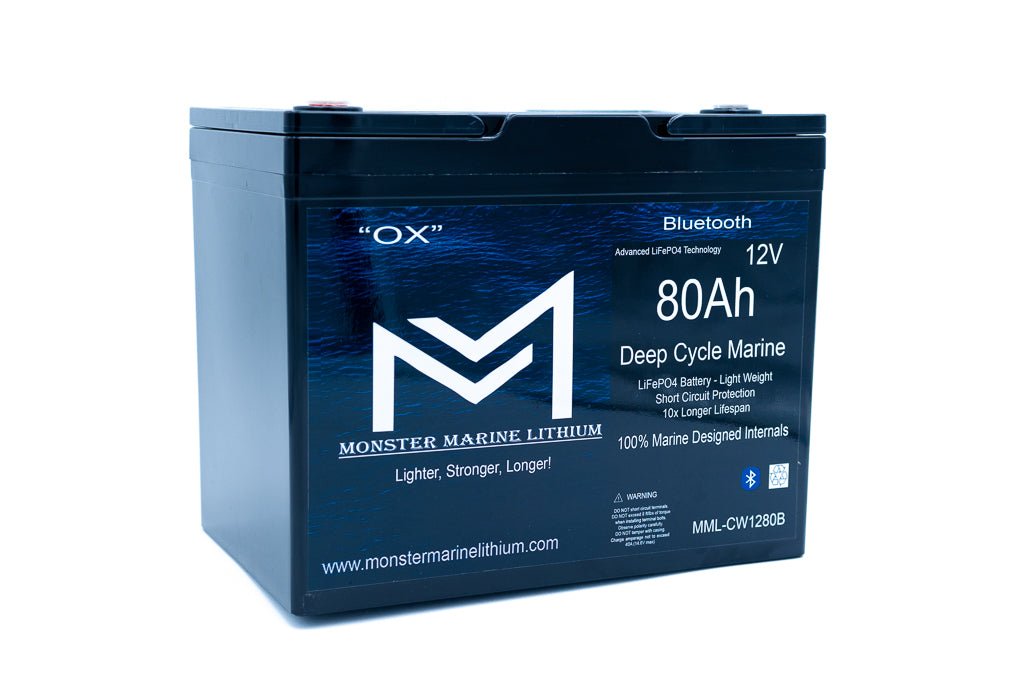 12v 80Ah Bluetooth Deep Cycle Lithium Marine Battery, 12V Batteries, Monster Marine Lithium, at Festive Water Paddlesports