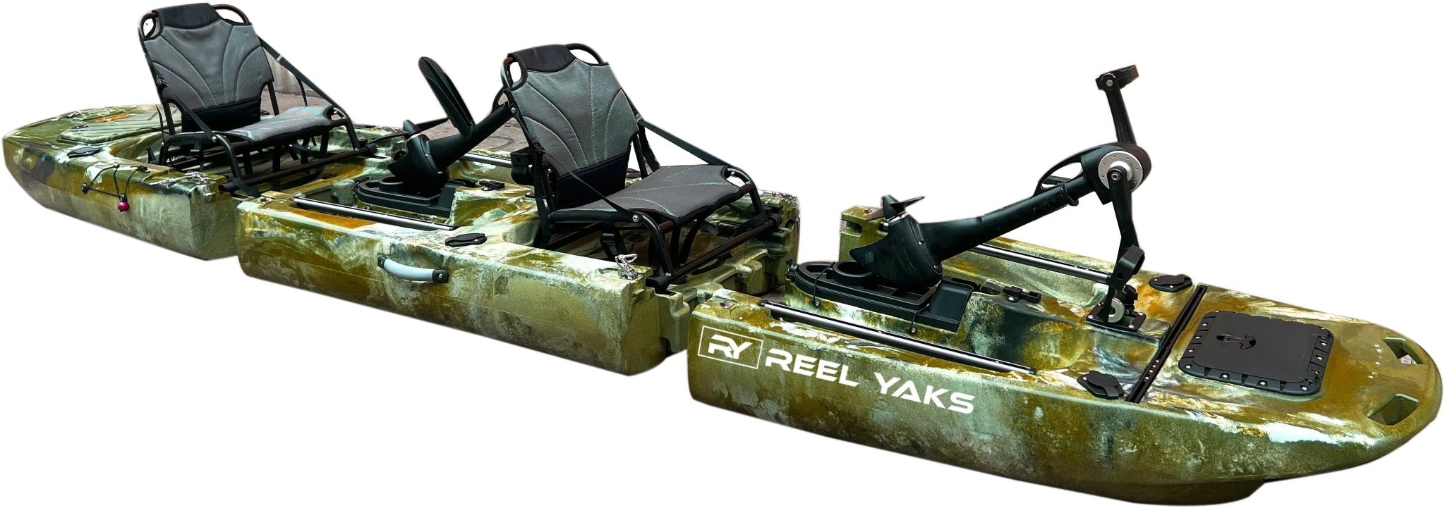 14ft Raider Tandem Propeller Drive Modular Fishing Kayak, Fishing Kayak, ReelYaks, Army Camo in 10 - 12 weeks at Festive Water Paddlesports