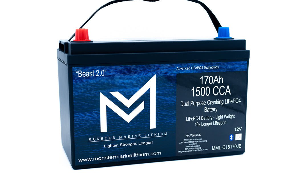 1500 CCA 170AH Dual Purpose Cranking Lithium Beast 2.0 Bluetooth, Cranking Lithium, Monster Marine Lithium, at Festive Water Paddlesports