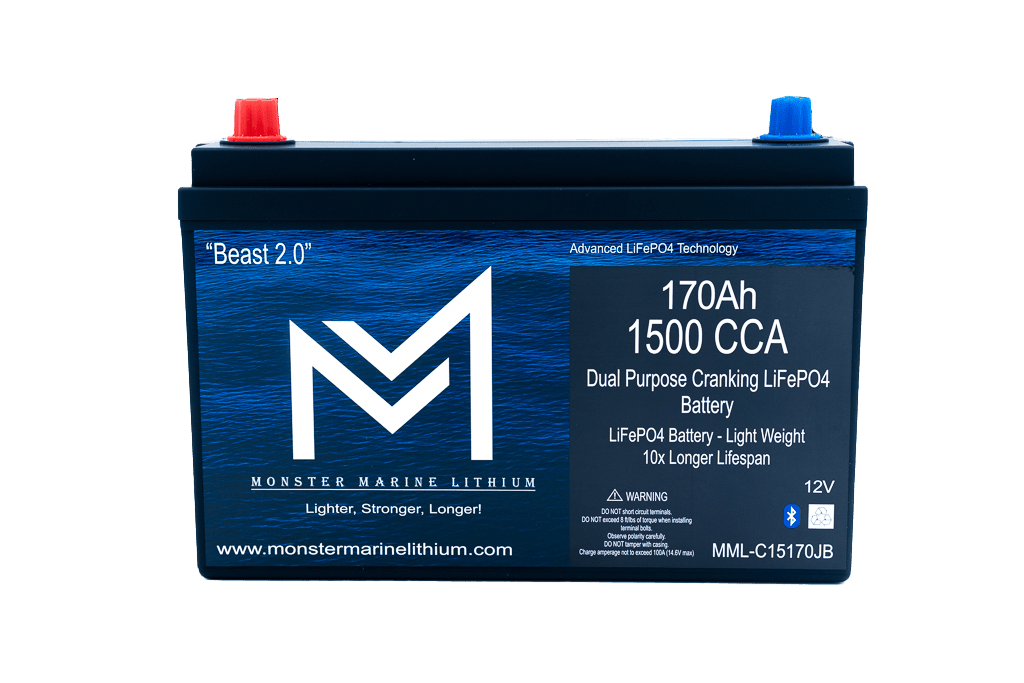 1500 CCA 170AH Dual Purpose Cranking Lithium Beast 2.0 Bluetooth, Cranking Lithium, Monster Marine Lithium, at Festive Water Paddlesports