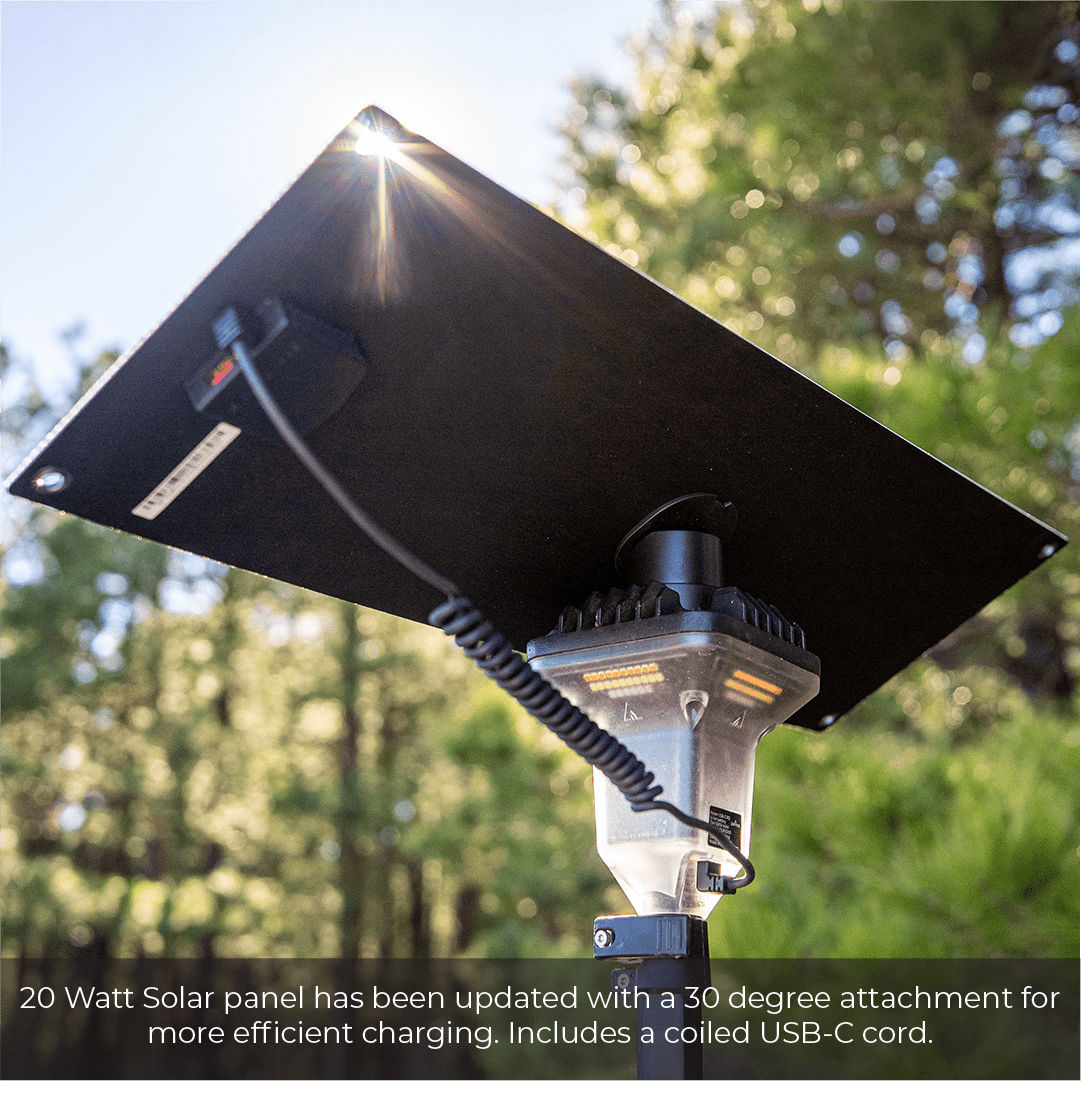 20 Watt Portable Solar Panel w/ LightRanger Receiver, Lighting, Devos Outdoor, at Festive Water Paddlesports