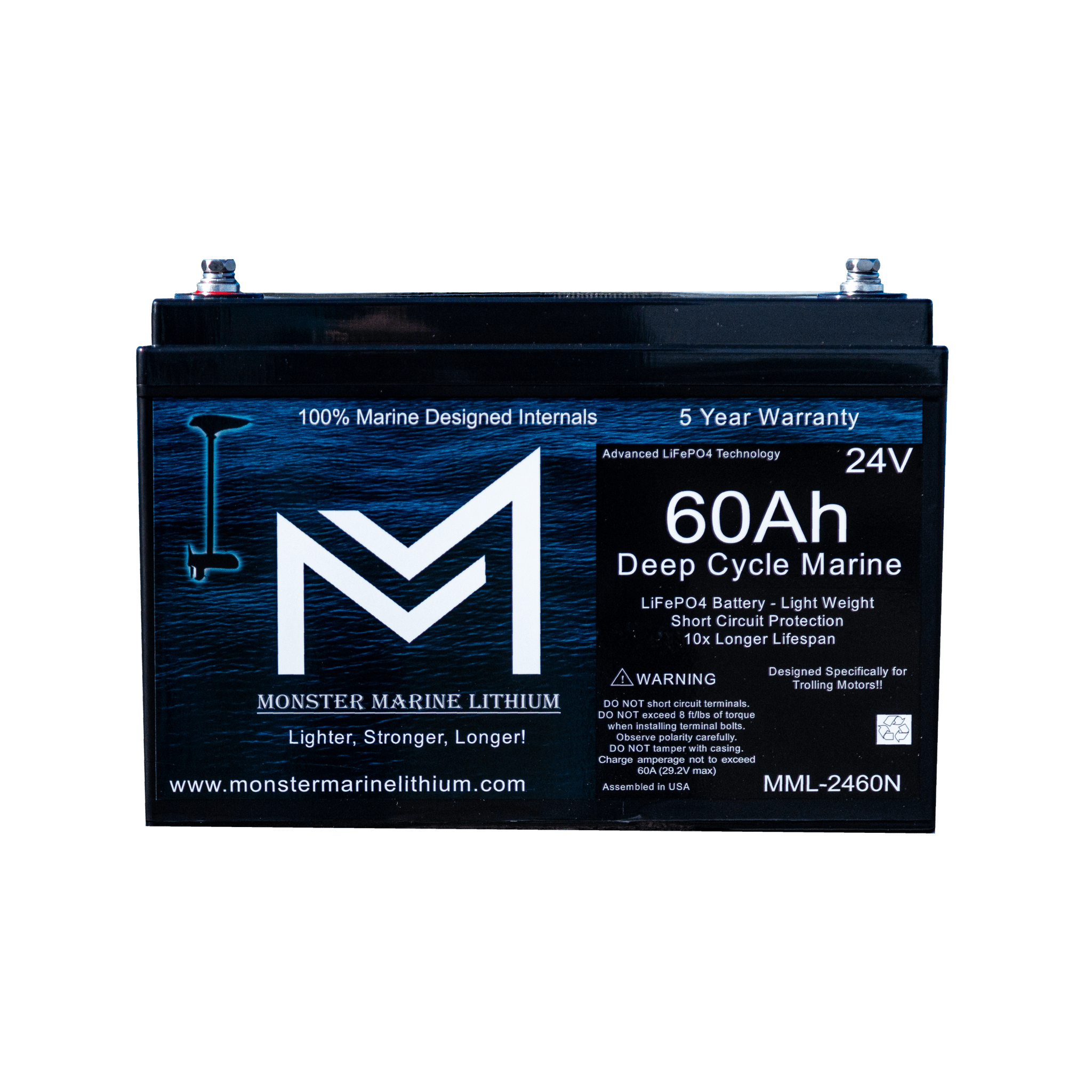 24V 60Ah Lithium Marine Trolling Motor Battery - Bluetooth, 24V Battery, Monster Marine Lithium, at Festive Water Paddlesports