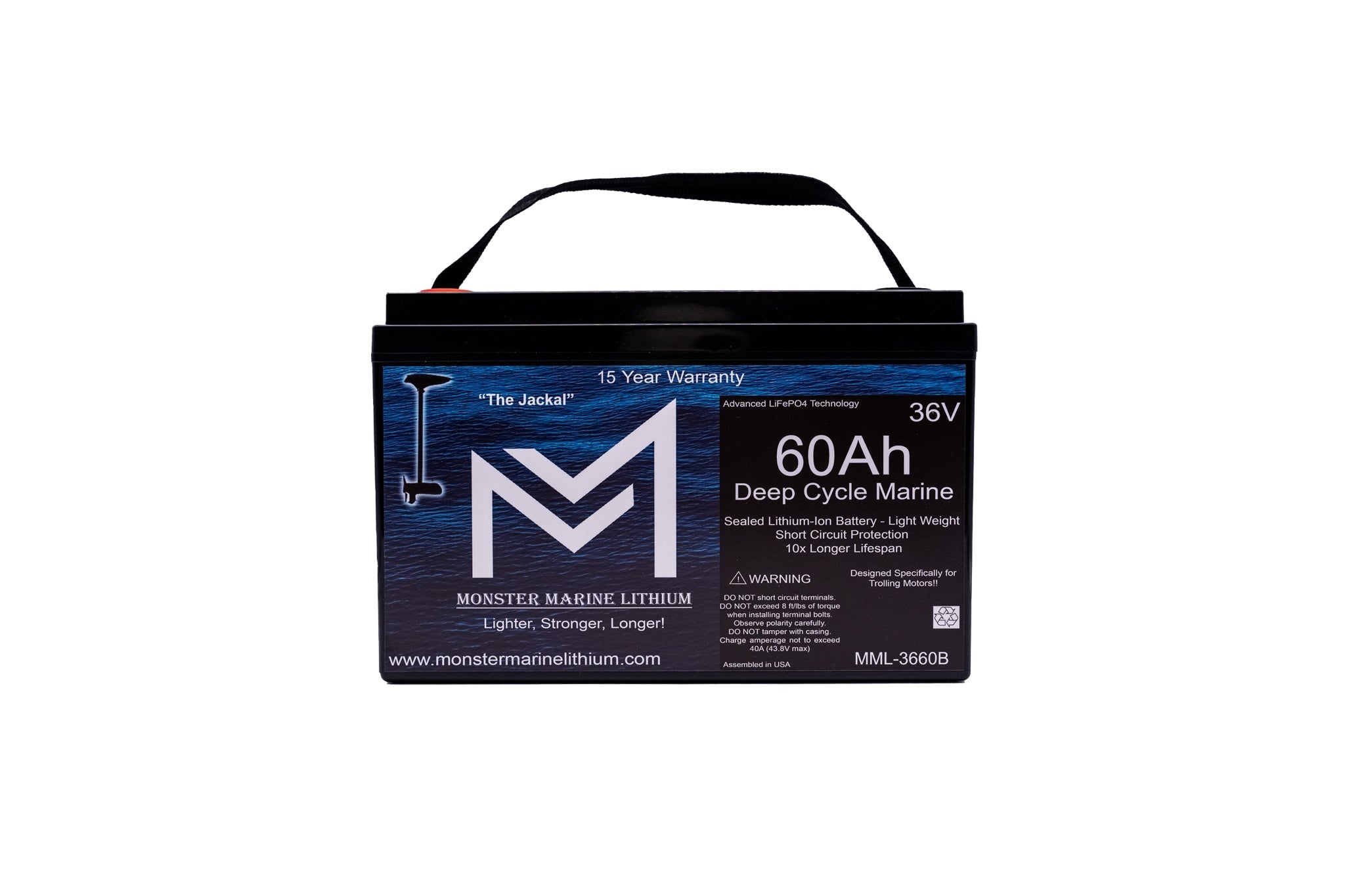 36V 60Ah Trolling Battery Bluetooth MML-3660B, 36V Battery, Monster Marine Lithium, at Festive Water Paddlesports
