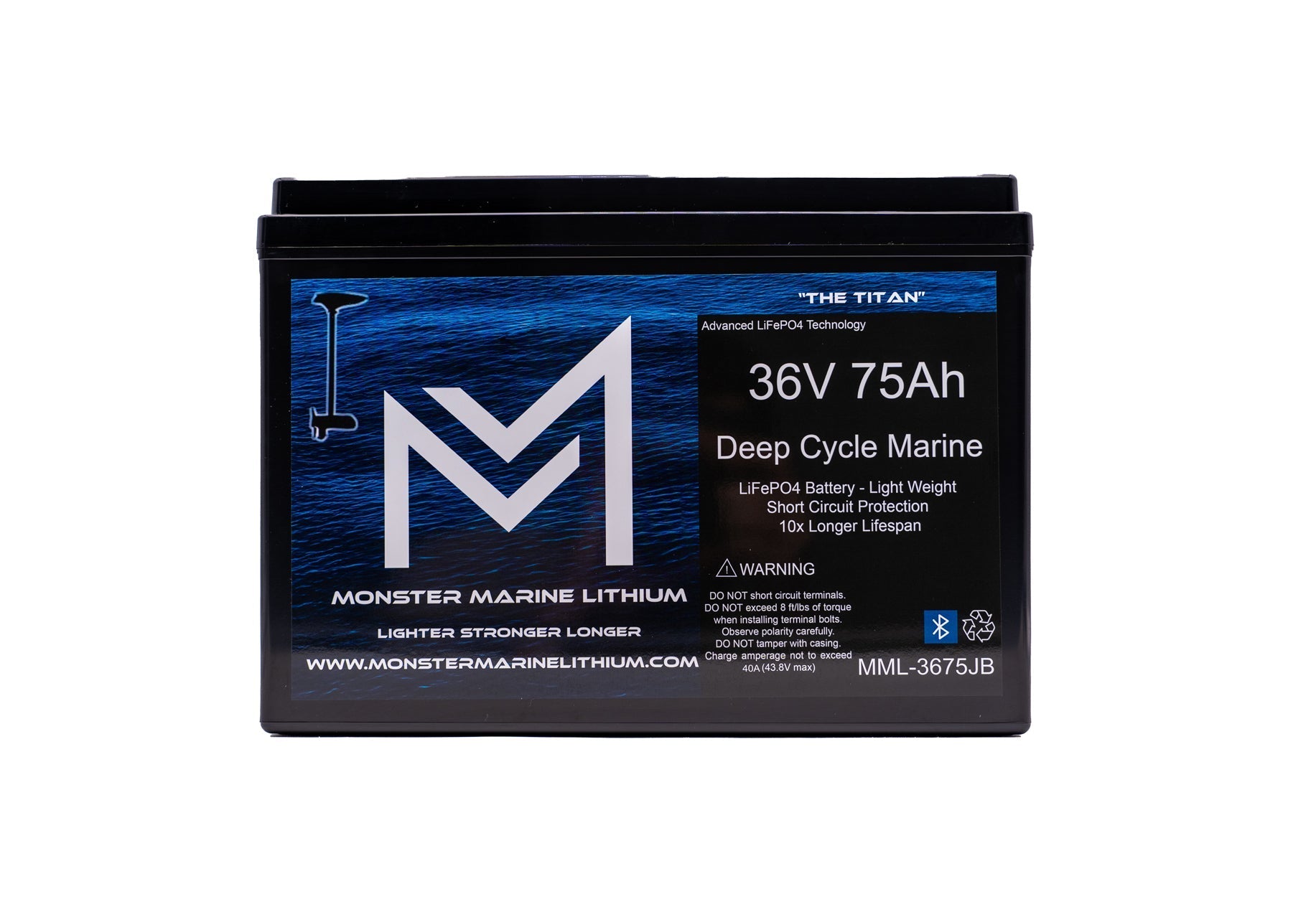 36V 75Ah Bluetooth Lithium Trolling Battery MML-CW3675B "Titan", 36V Battery, Monster Marine Lithium, at Festive Water Paddlesports