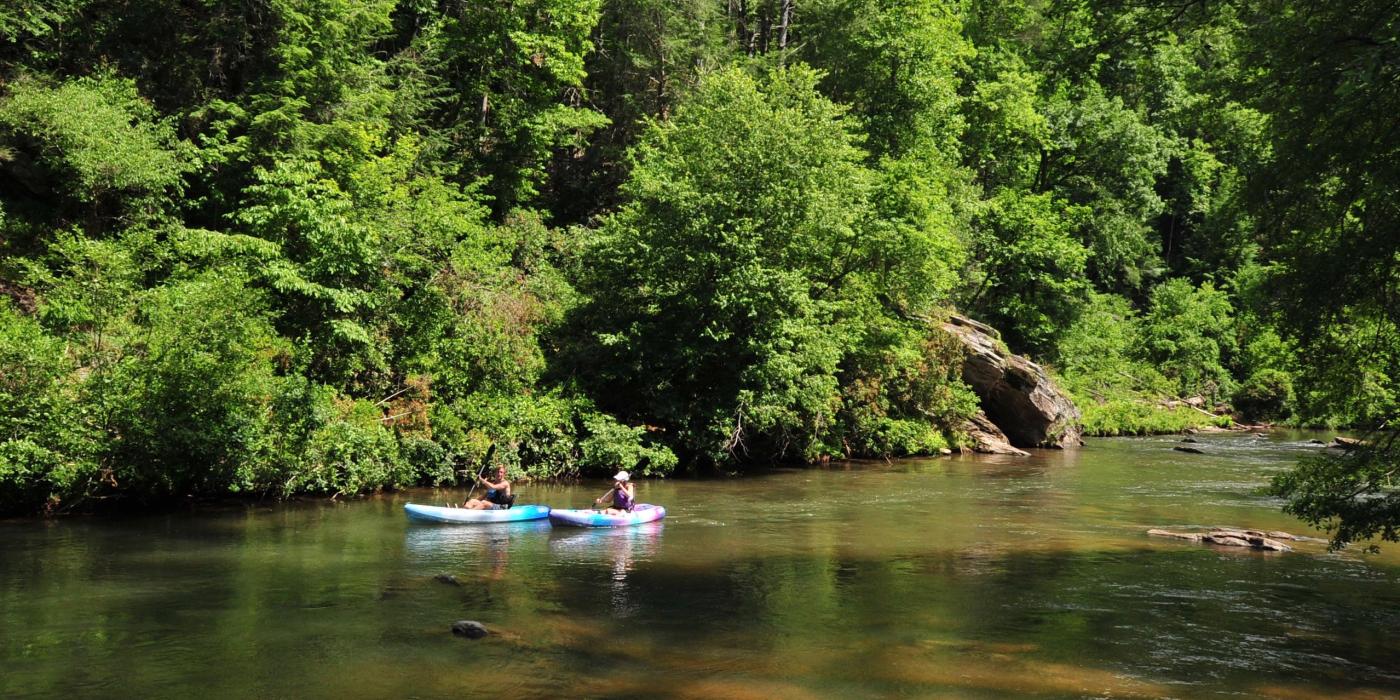 Couple kayaking on a creek of Lake Lanier