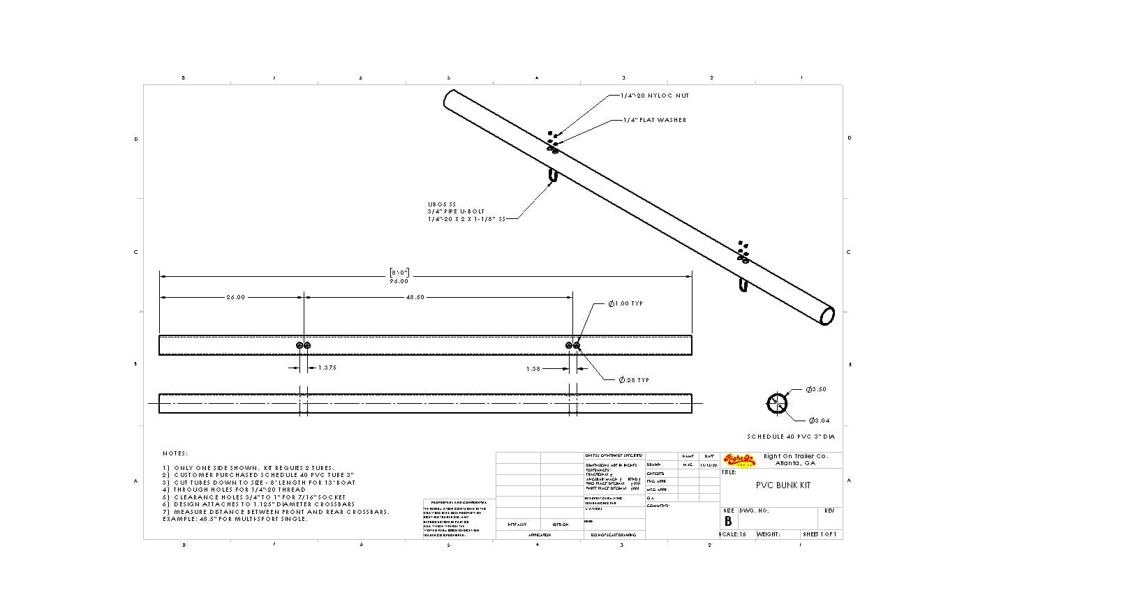 Right On  Kayak Trailer Bunks - DIY PVC tube Kit