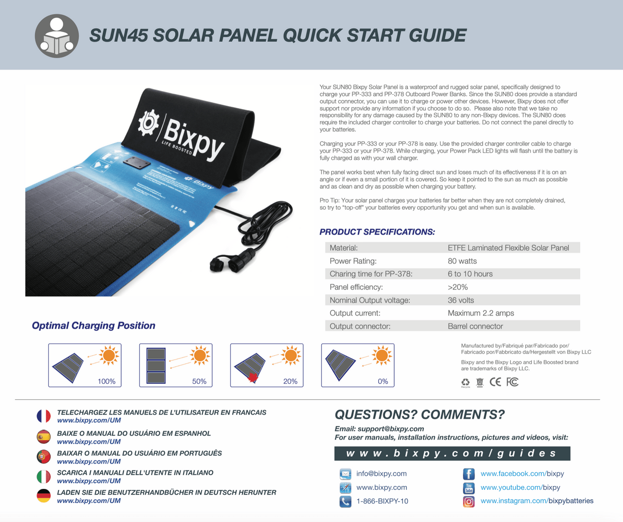 Bixpy SUN80 Waterproof Solar Panel, , bixpyusa, at Festive Water Paddlesports