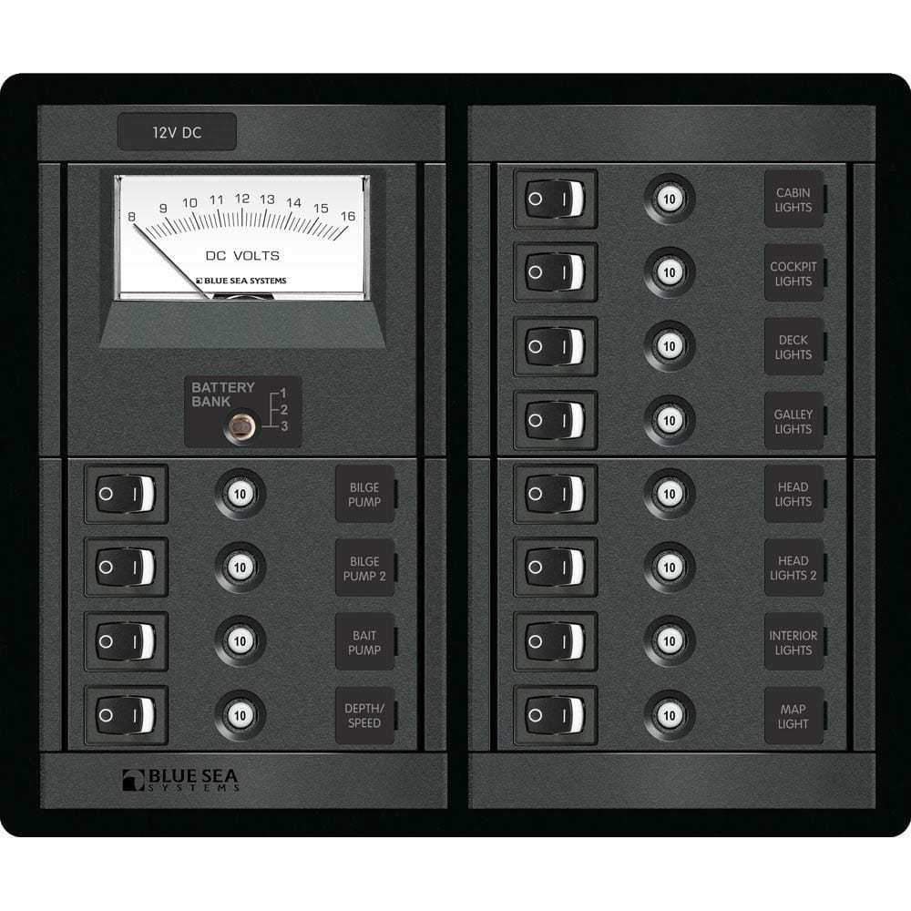 Blue Sea 1464 12 Position Switch CLB + Meter Square [1464], Electrical Panels, Blue Sea Systems, , , at Festive Water Paddlesports