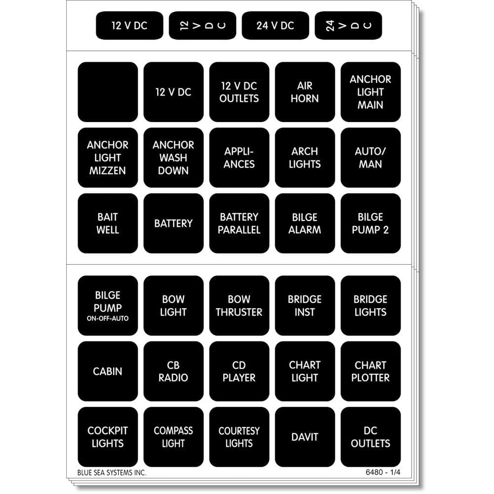 Blue Sea 4218 Square Format Label Set for Battery Management Panels - 30 [4218], Switches & Accessories, Blue Sea Systems, , , at Festive Water Paddlesports