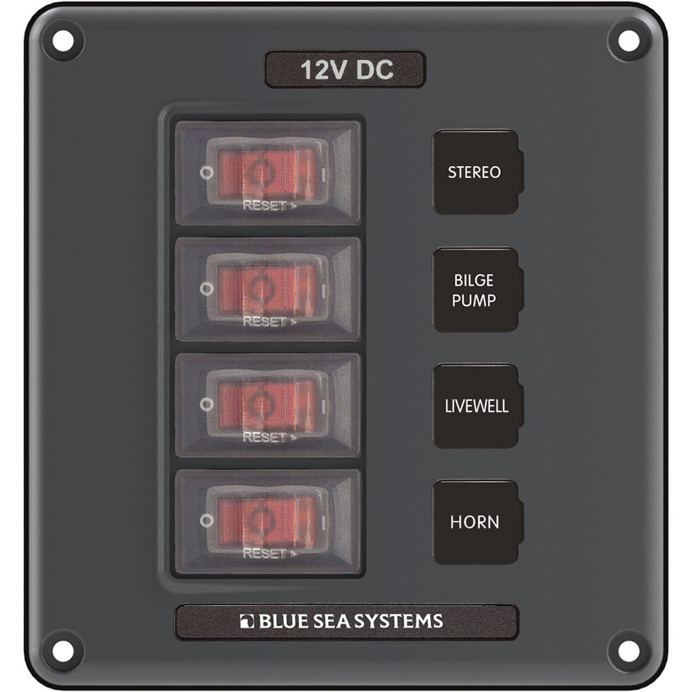 Blue Sea 4320 Circuit Breaker Switch Panel 4 Position - Gray [4320], Electrical Panels, Blue Sea Systems, , , at Festive Water Paddlesports
