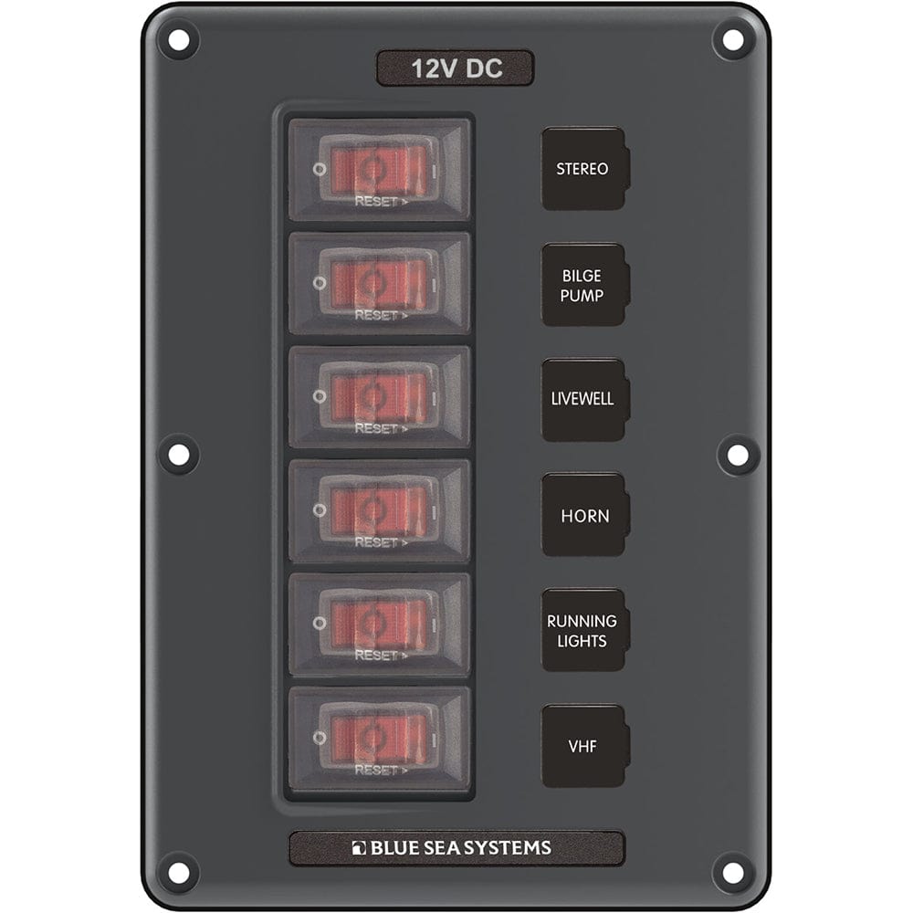 Blue Sea 4322 Circuit Breaker Switch Panel 6 Position - Gray [4322], Electrical Panels, Blue Sea Systems, , , at Festive Water Paddlesports