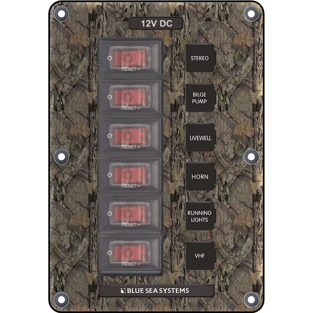 Blue Sea 4325 Circuit Breaker Switch Panel 6 Position - Camo [4325], Electrical Panels, Blue Sea Systems, , , at Festive Water Paddlesports