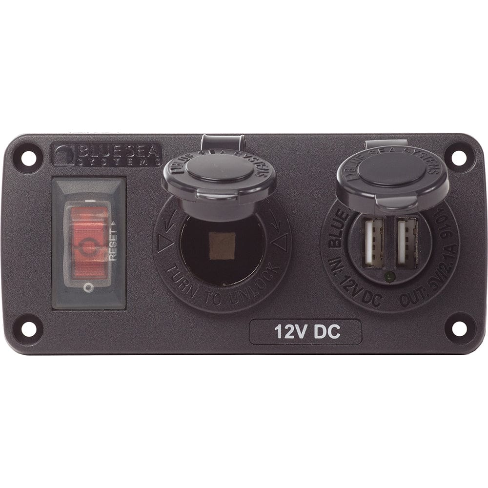 Blue Sea 4363 Water Resistant USB Accessory Panels - 15A Circuit Breaker, 12V Socket, 2.1A Dual USB Charger [4363], Accessories, Blue Sea Systems, , , at Festive Water Paddlesports
