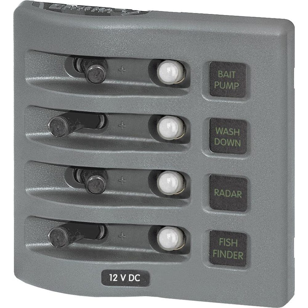 Blue Sea 4374 WeatherDeck Water Resistant Circuit Breaker Panel - 4 Position - Grey [4374], Electrical Panels, Blue Sea Systems, , , at Festive Water Paddlesports