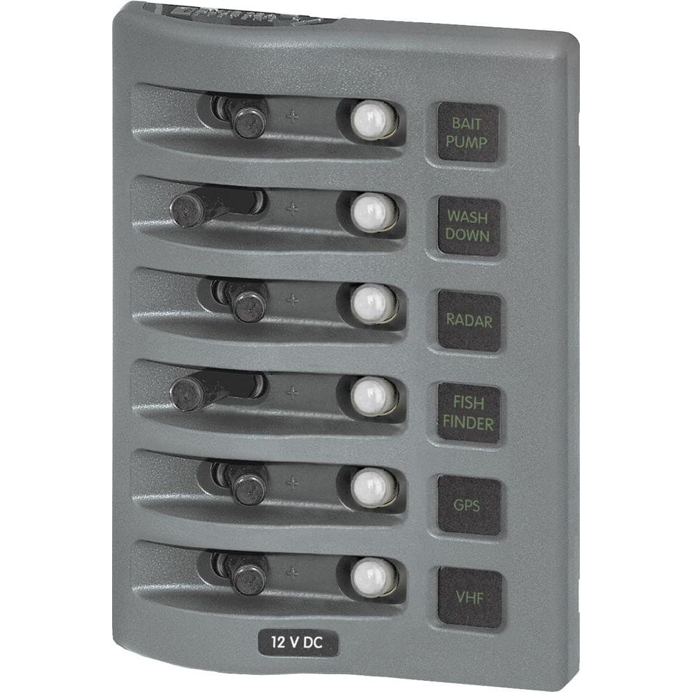 Blue Sea 4376 WeatherDeck Water Resistant Circuit Breaker Panel - 6 Position - Grey [4376], Electrical Panels, Blue Sea Systems, , , at Festive Water Paddlesports