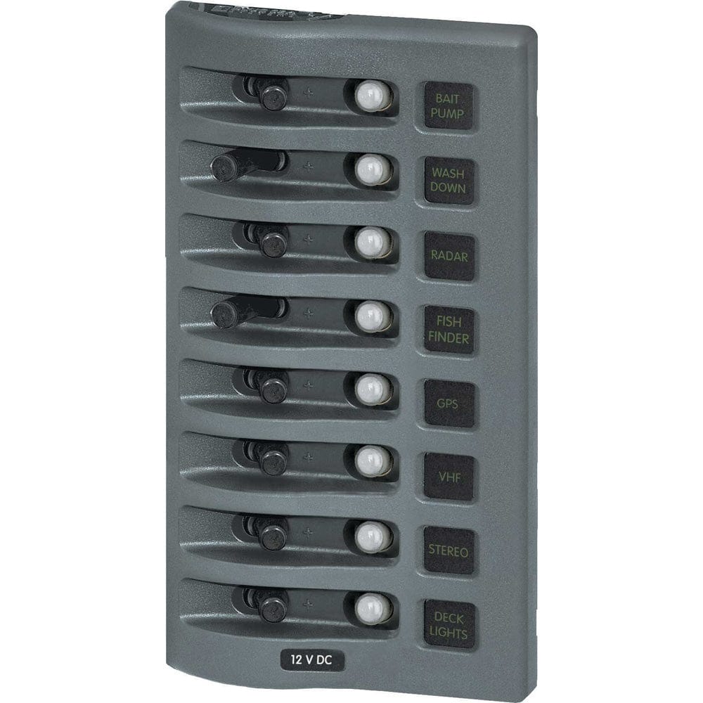 Blue Sea 4378 WeatherDeck Water Resistant Circuit Breaker Panel - 8 Position - Grey [4378], Electrical Panels, Blue Sea Systems, , , at Festive Water Paddlesports
